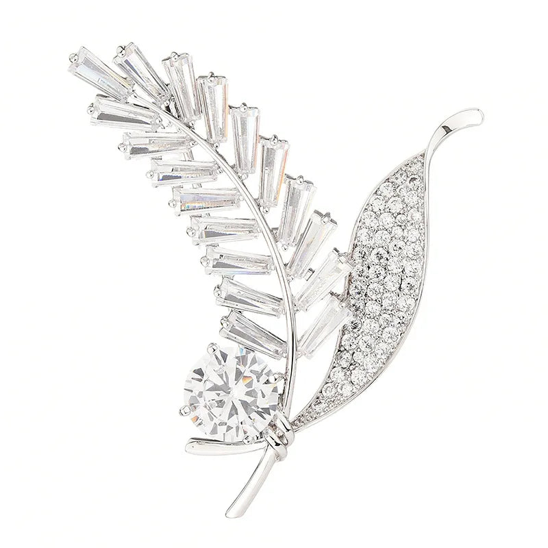 Copper Zircon Wedding Jewelry Leaves Brooch Pin