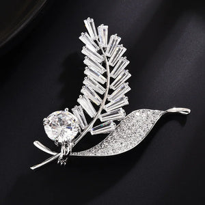 Copper Zircon Wedding Jewelry Leaves Brooch Pin