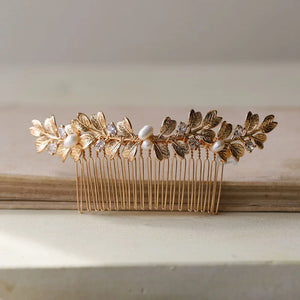 Copper Leaves Comb Bridal Hair Piece Zircon Wedding Headpiece