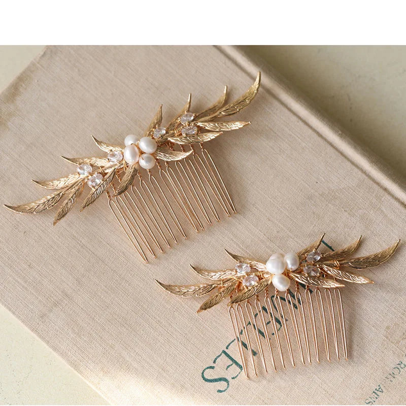 Copper Leaves Comb Bridal Hair Piece Zircon Wedding Headpiece