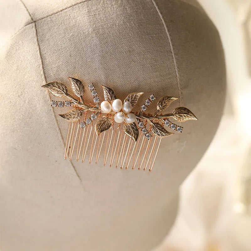 Copper Leaves Comb Bridal Hair Piece Zircon Wedding Headpiece