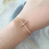 Copper Link Chain Cross Charm Bracelets for Women