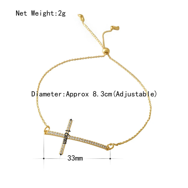 Copper Link Chain Cross Charm Bracelets for Women