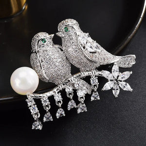 Copper Bird Pearl CZ Brooch Hijab Pin All-match Jewelry Creative Gift