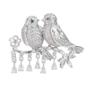 Copper Bird Pearl CZ Brooch Hijab Pin All-match Jewelry Creative Gift