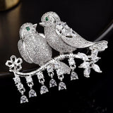 Copper Bird Pearl CZ Brooch Hijab Pin All-match Jewelry Creative Gift