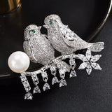 Copper Bird Pearl CZ Brooch Hijab Pin All-match Jewelry Creative Gift