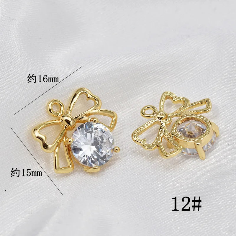 Copper Zircon Bowknot Pendant Charms for DIY Jewelry Making
