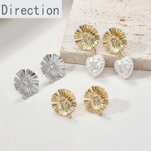 Copper Plated Zircon Flower Daisy Drop Ear Pin Earrings