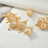 18K Real Wire Wound Pearl Geo Pendant DIY Earrings