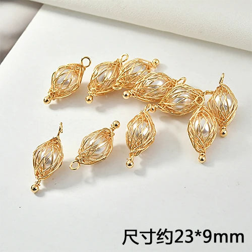 18K Real Wire Wound Pearl Geo Pendant DIY Earrings