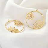 Copper Plated Geometric Leaves Flower Circle Earrings Material DIY Ear Ring 2pcs