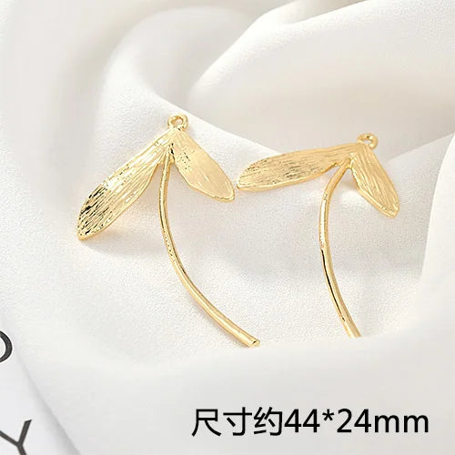Copper Plated Geometric Leaves Flower Circle Earrings Material DIY Ear Ring 2pcs