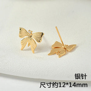 18K Real Mori Butterfly Silver Needle Ear Stud DIY Earrings