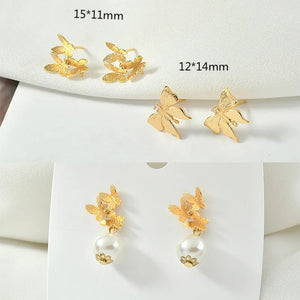 18K Real Mori Butterfly Silver Needle Ear Stud DIY Earrings