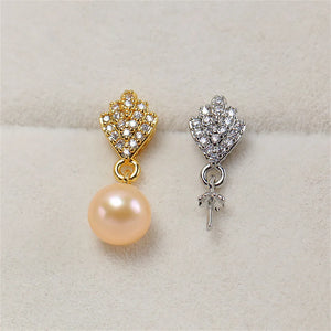 Copper Plated Diamond Zircon Pearl Stud Earrings Silver Pin Bracket