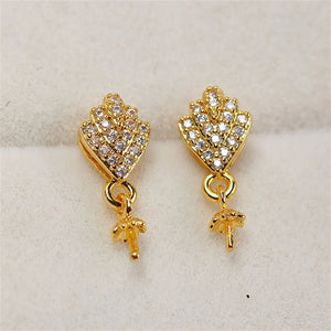 Copper Plated Diamond Zircon Pearl Stud Earrings Silver Pin Bracket
