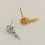 Copper Plated Diamond Zircon Pearl Stud Earrings Silver Pin Bracket