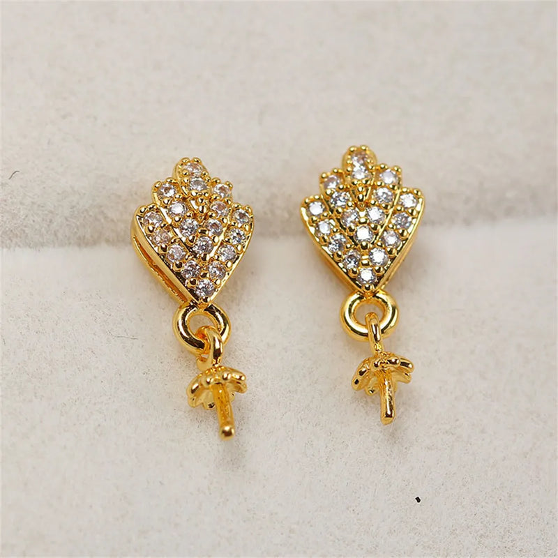 Copper Plated Diamond Zircon Pearl Stud Earrings Silver Pin Bracket
