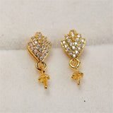 Copper Plated Diamond Zircon Pearl Stud Earrings Silver Pin Bracket