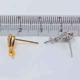 Copper Plated Diamond Zircon Pearl Stud Earrings Silver Pin Bracket
