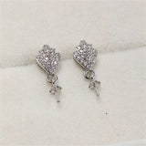 Copper Plated Diamond Zircon Pearl Stud Earrings Silver Pin Bracket