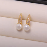 18K Copper Plated Leaf Zircon Pearl Earrings