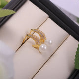 18K Copper Plated Leaf Zircon Pearl Earrings