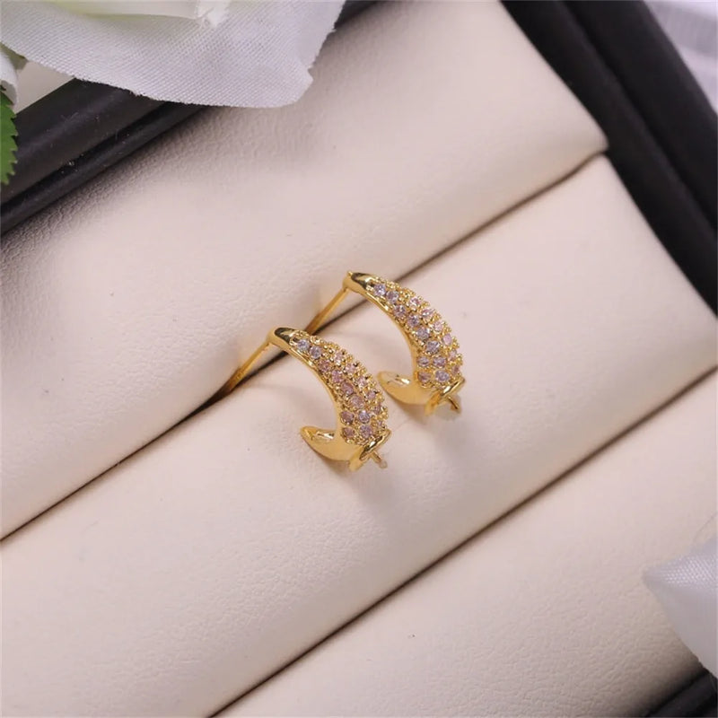 18K Copper Plated Leaf Zircon Pearl Earrings
