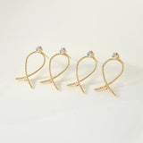 Copper Plated 18K Real Geometric Zircon Ear Stud DIY Earrings Material 4pcs