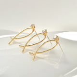 Copper Plated 18K Real Geometric Zircon Ear Stud DIY Earrings Material 4pcs