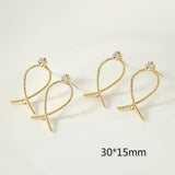 Copper Plated 18K Real Geometric Zircon Ear Stud DIY Earrings Material 4pcs