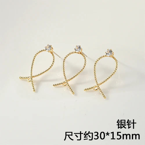 Copper Plated 18K Real Geometric Zircon Ear Stud DIY Earrings Material 4pcs