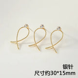 Copper Plated 18K Real Geometric Zircon Ear Stud DIY Earrings Material 4pcs