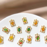 18K Real Copper Plated Glass Zircon Square Pendant DIY Set