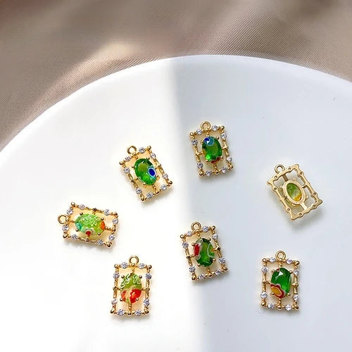 18K Real Copper Plated Glass Zircon Square Pendant DIY Set
