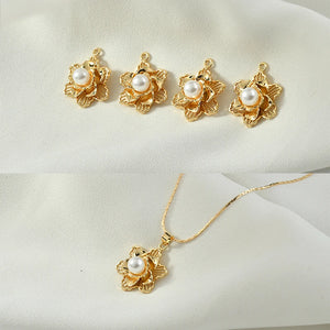 Copper Plated 18K Real Pearl Rose Pendant DIY Earrings Necklace