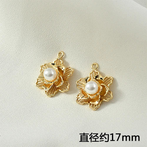 Copper Plated 18K Real Pearl Rose Pendant DIY Earrings Necklace