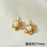 Copper Plated 18K Real Pearl Rose Pendant DIY Earrings Necklace
