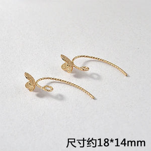 Copper Plated 18K Real Sand Butterfly Flower Ear Ring Earrings