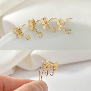 Copper Plated 18K Real Sand Butterfly Flower Ear Ring Earrings