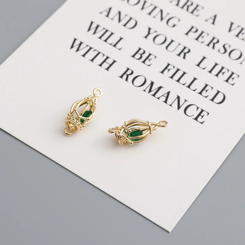 Copper Plated 18k Zircon Birdcage Pendant for DIY Earrings
