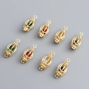 Copper Plated 18k Zircon Birdcage Pendant for DIY Earrings