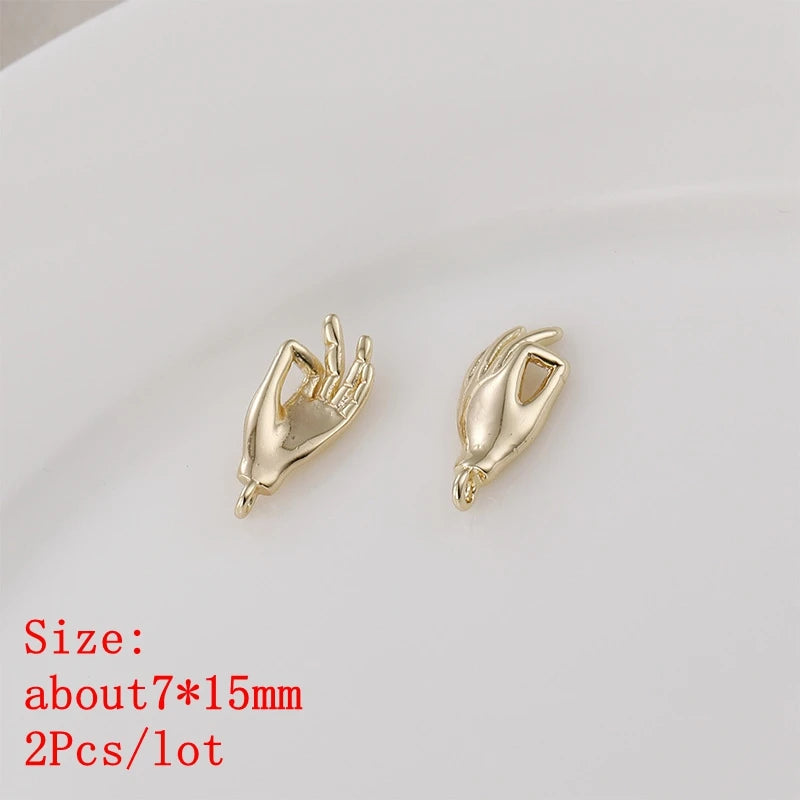 Copper Plated 3D Mini OK Gesture Palm Charms Pendants 2PCS