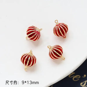 Copper Plated Red Lantern Pendant Necklace Earrings