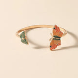 Copper Plated Enamel Butterfly Adjustable Open Ring