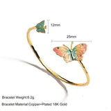 Copper Plated Enamel Butterfly Open Ring with Pearl