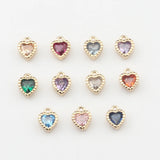 Mini Copper Plated Heart Charms Inlaid Zircon 6pcs