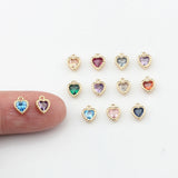 Mini Copper Plated Heart Charms Inlaid Zircon 6pcs