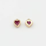 Mini Copper Plated Heart Charms Inlaid Zircon 6pcs